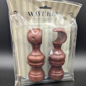 Waverly Kirsch Decorative Wood Curtain Rod Brackets 1" Pole Dark Brown New